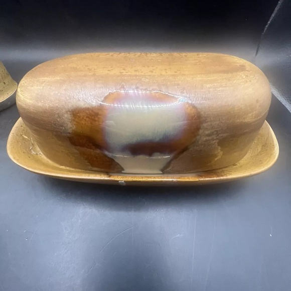 Rustic Brown Ceramic Salt and Pepper Shakers with Butter Dish - Picture 8 of 16